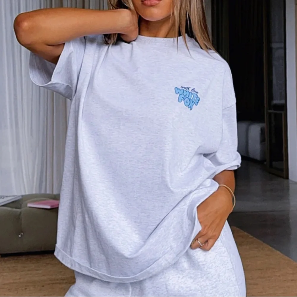 White Fox Boutique With Love Always Oversized Tee Grey Marle 100% Cotton - Picture 6 of 14